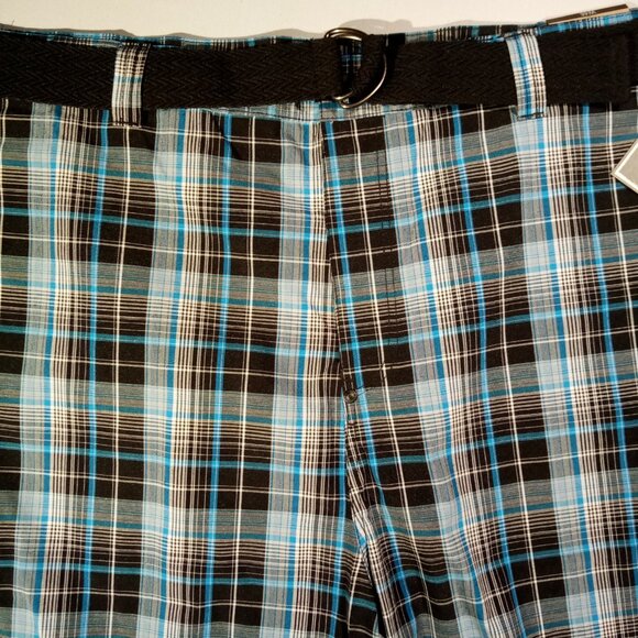 SOUTHPOLE Shorts  Men's 46  Blue/Black Plaid  Belt Included  Long  Baggy  NWT - Picture 4 of 11